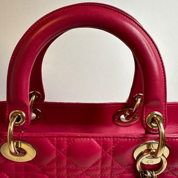 Large Lady Dior Pink Lambskin Handbag - Picture 10 of 11